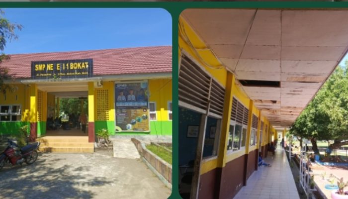 Plafon Ruang Kelas 9 SMP 1 Bokat Berlubang Besar, Siswa Dan Guru Khawatir Resiko Keamanan    